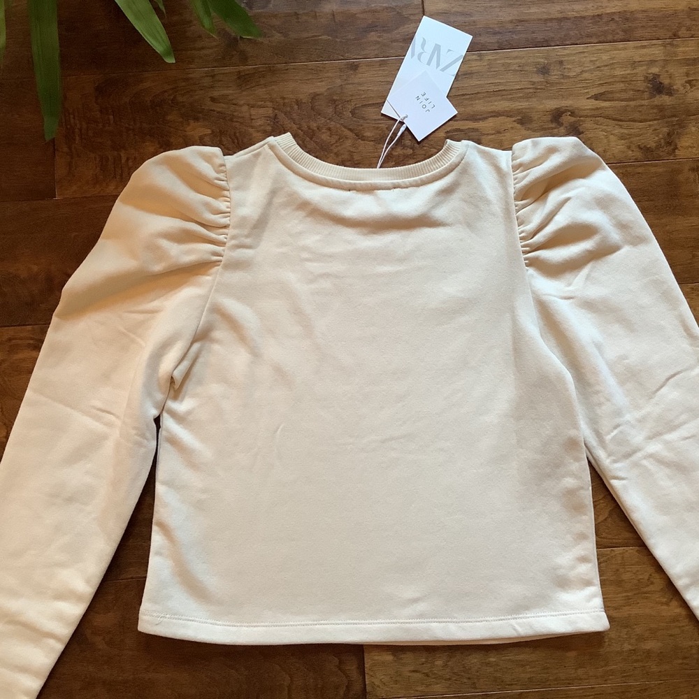Zara Long Sleeve Knit Cropped Top Ivory Sweatshirt - Picture 7 of 7